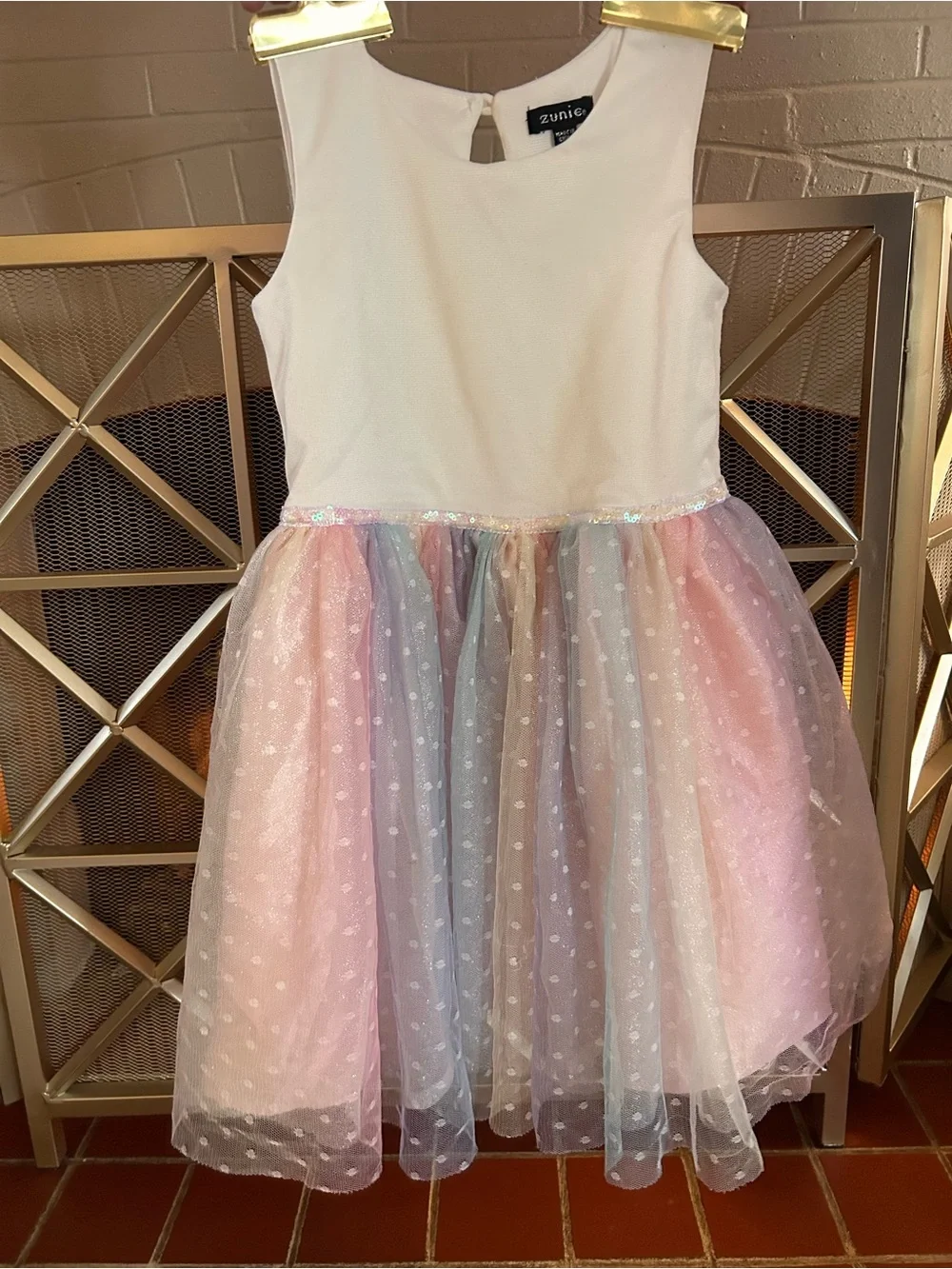 Zunie White and Pastel Rainbow Tulle Party Dress